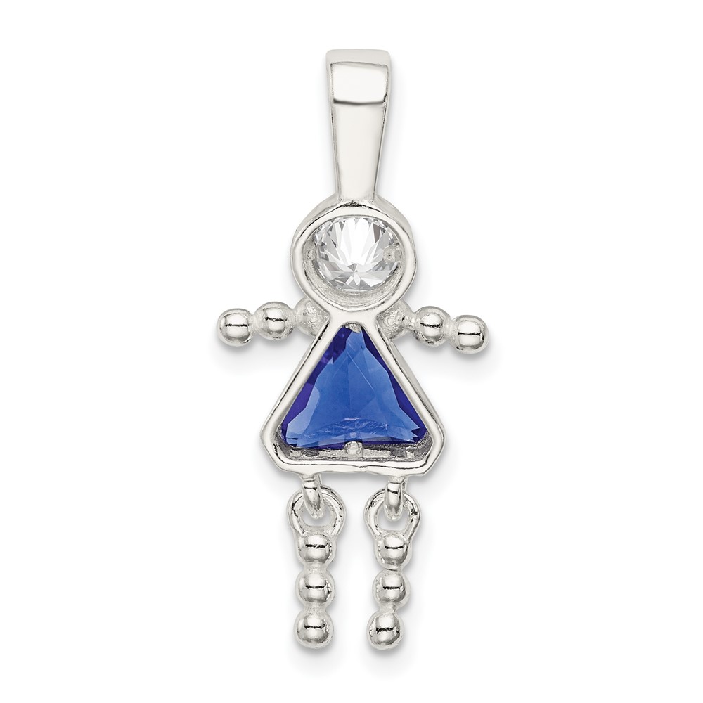 Sterling Silver Rhodium-plated CZ & September Glass Girl Pendant (QC6714SEP)