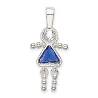 Sterling Silver Rhodium-plated CZ & September Glass Girl Pendant view 4