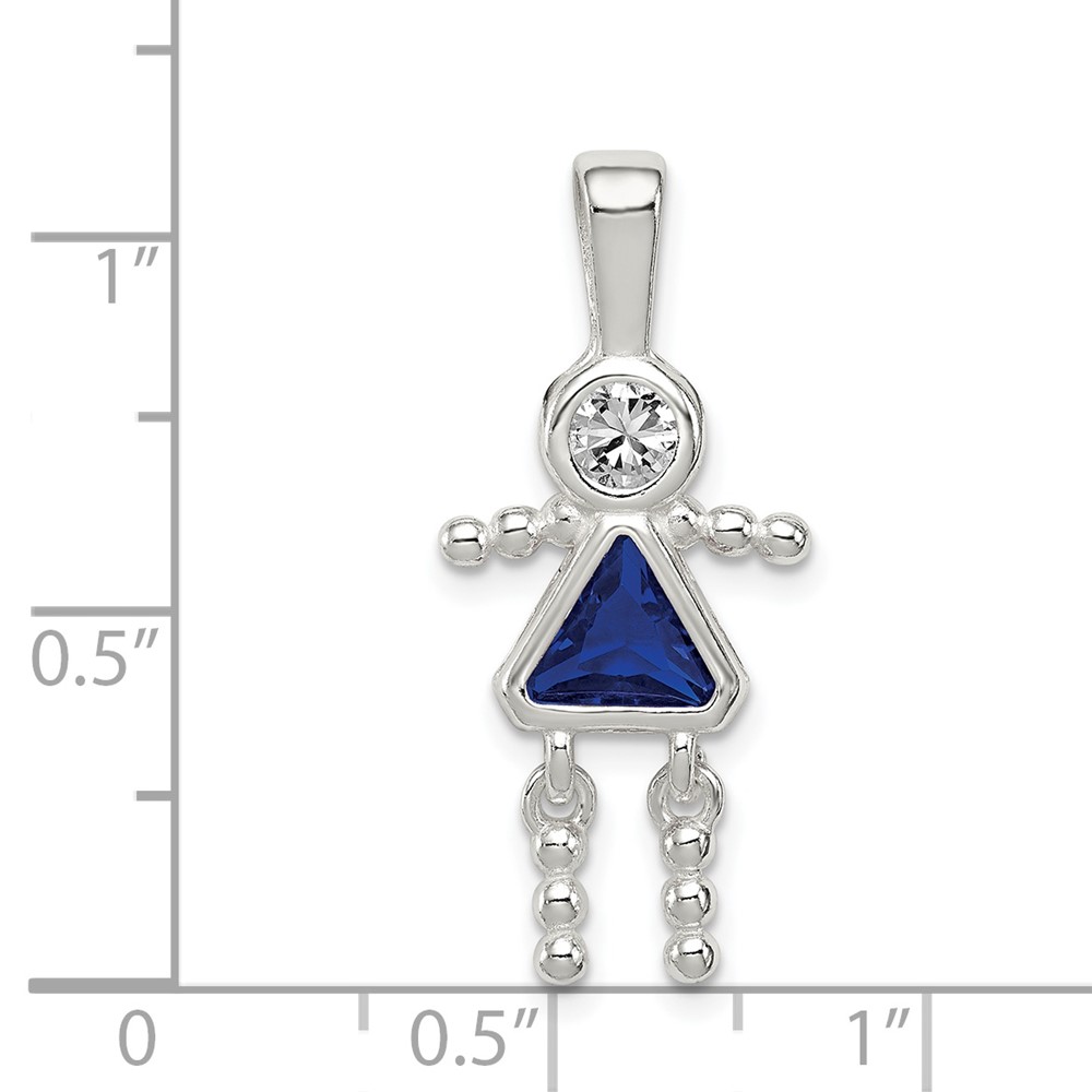 Sterling Silver Rhodium-plated CZ & September Glass Girl Pendant (QC6714SEP)