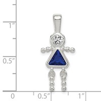 Sterling Silver Rhodium-plated CZ & September Glass Girl Pendant view 3