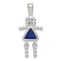 Sterling Silver Rhodium-plated CZ & September Glass Girl Pendant view 1