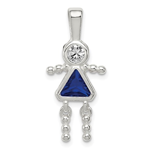 Sterling Silver Rhodium-plated CZ & September Glass Girl Pendant