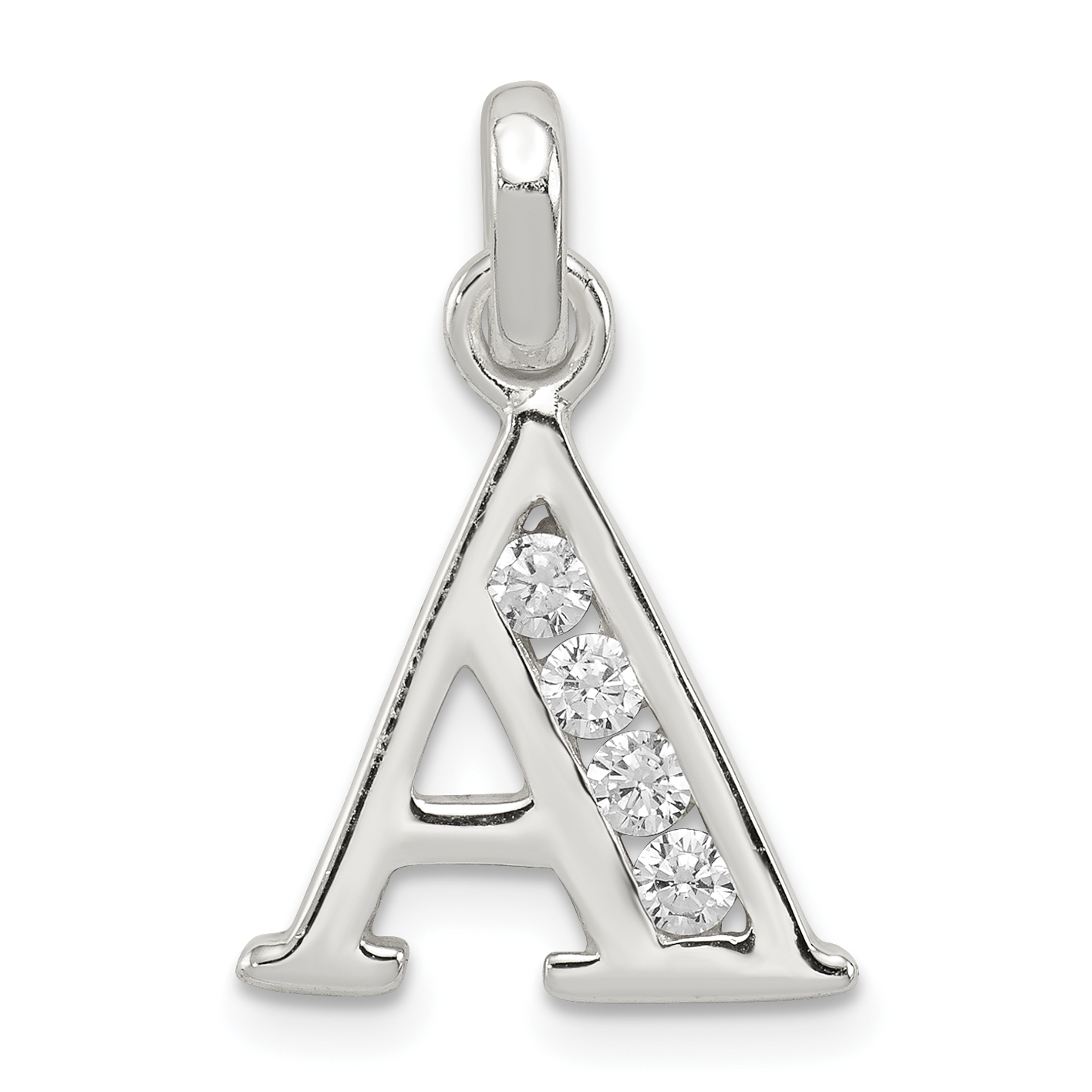 Sterling Silver White CZ Letter A Initial Pendant (QC6716A)