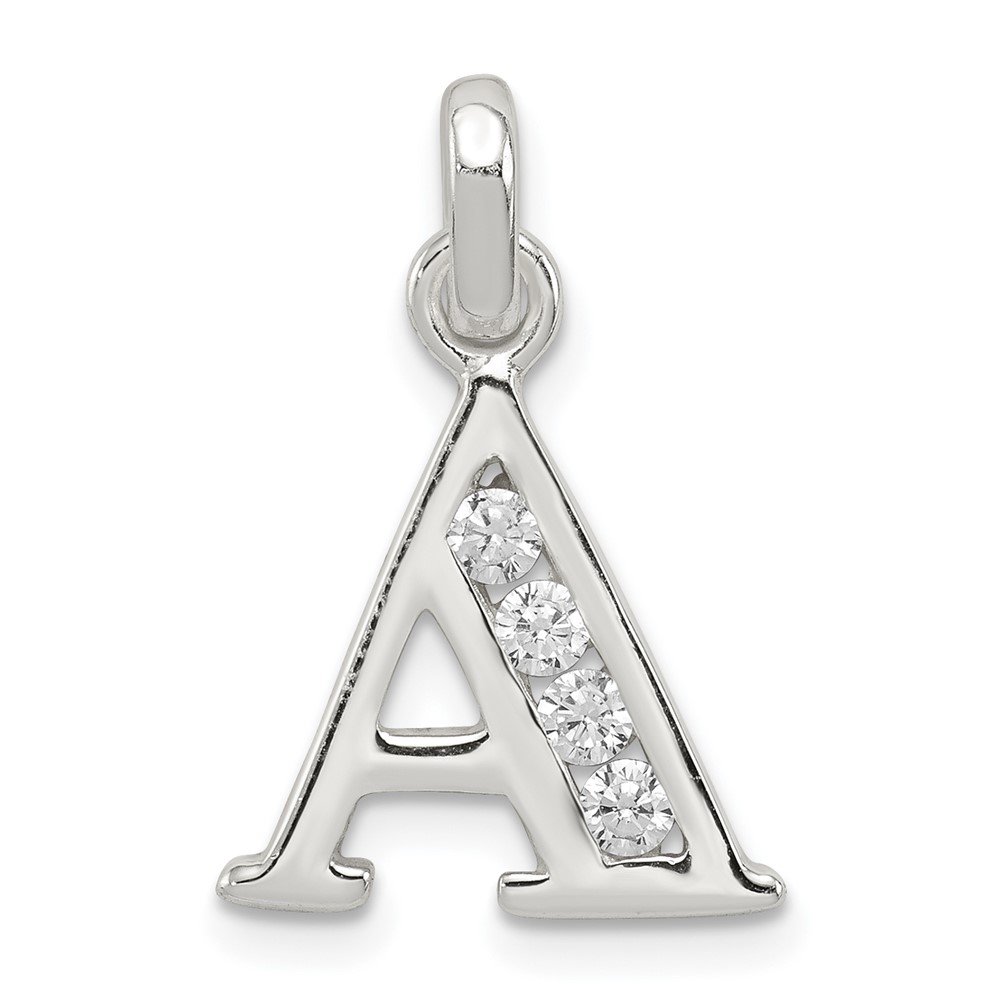 Sterling Silver White CZ Letter A Initial Pendant (QC6716A)