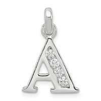Sterling Silver White CZ Letter a Initial Pendant view 1