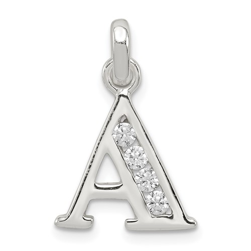 Sterling Silver White CZ Letter a Initial Pendant