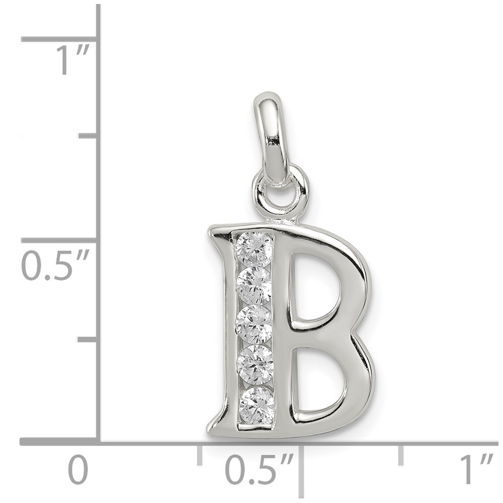 Sterling Silver White CZ Letter B Initial Pendant (QC6716B)