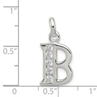 Sterling Silver White CZ Letter B Initial Pendant view 3