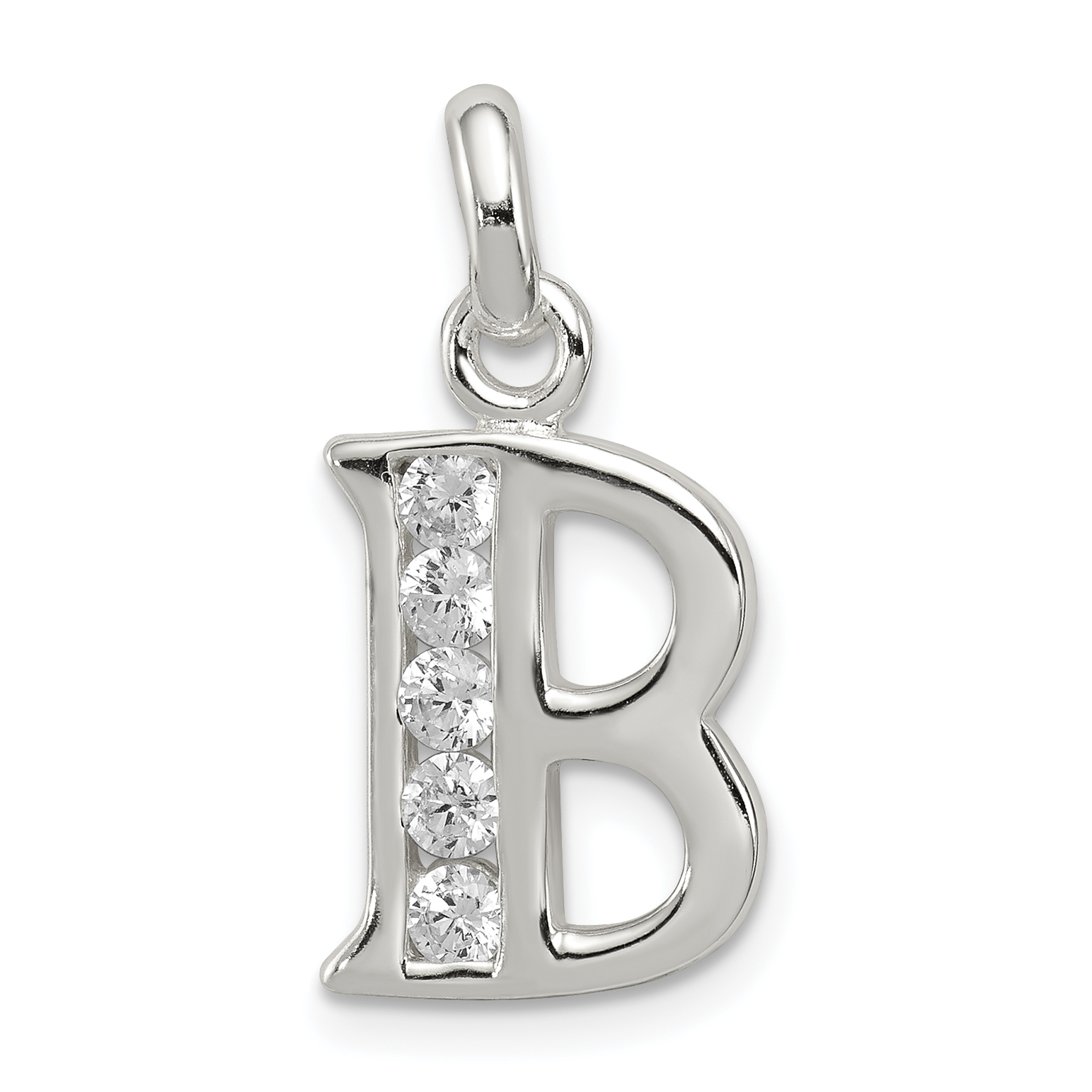 Sterling Silver White CZ Letter B Initial Pendant (QC6716B)
