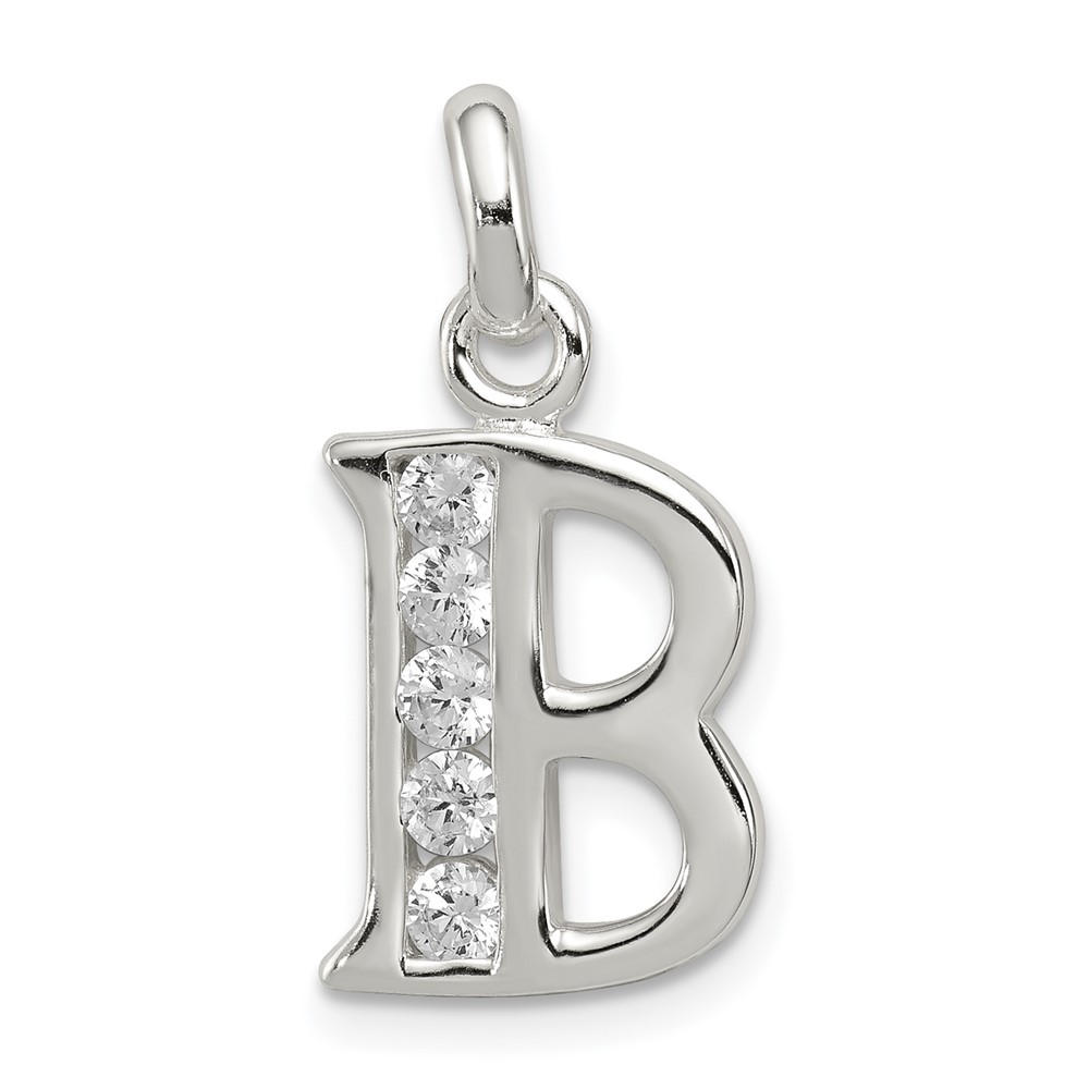 Sterling Silver White CZ Letter B Initial Pendant (QC6716B)