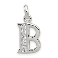 Sterling Silver White CZ Letter B Initial Pendant view 1