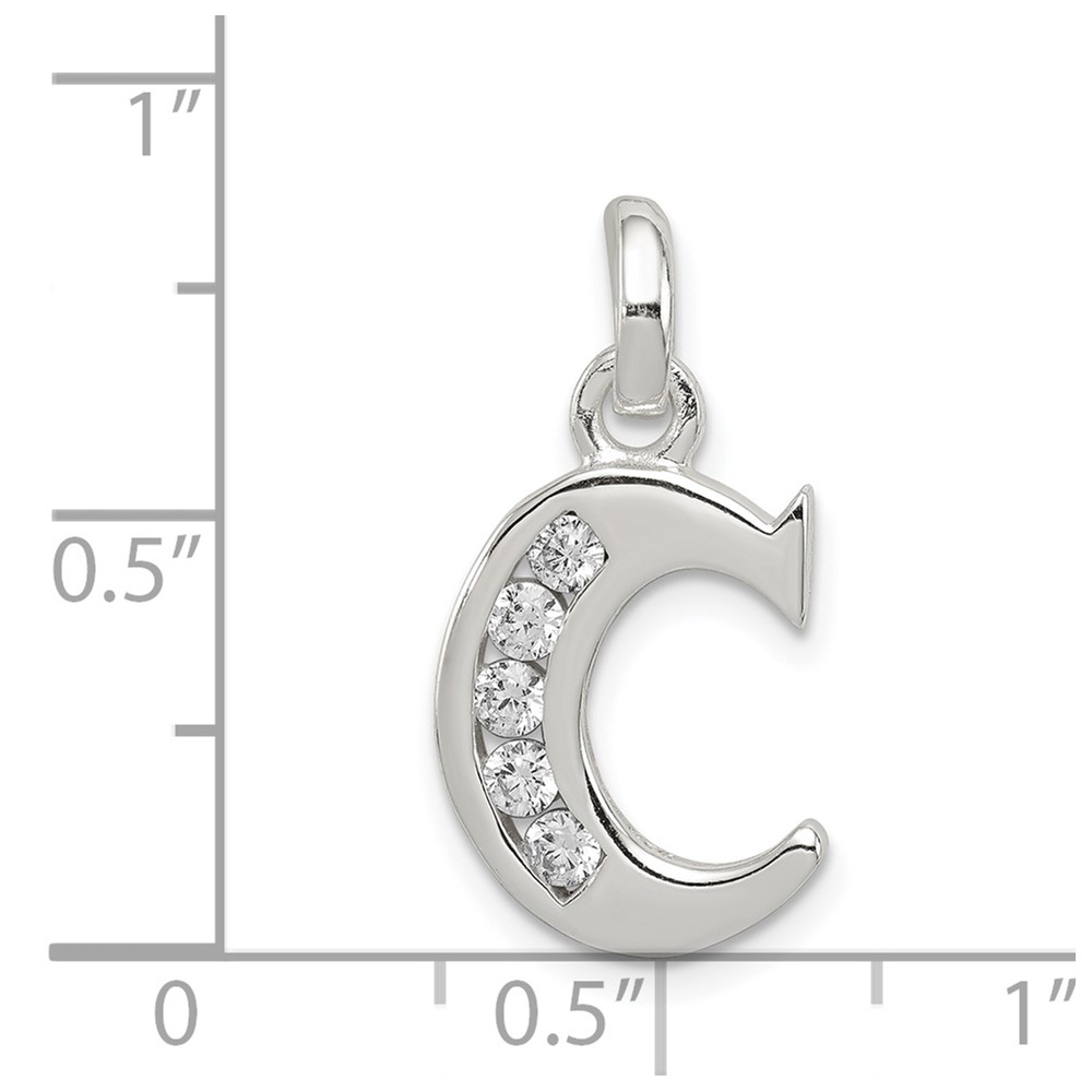 Sterling Silver White CZ Letter C Initial Pendant (QC6716C)