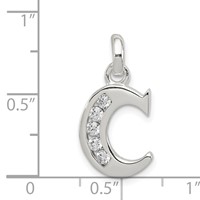 Sterling Silver White CZ Letter C Initial Pendant view 3