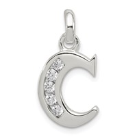 Sterling Silver White CZ Letter C Initial Pendant view 1