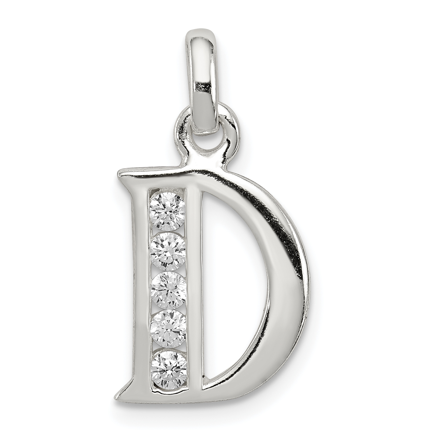 Sterling Silver White CZ Letter D Initial Pendant (QC6716D)