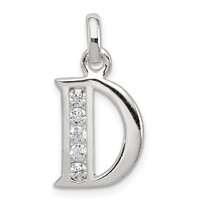 Sterling Silver White CZ Letter D Initial Pendant view 1