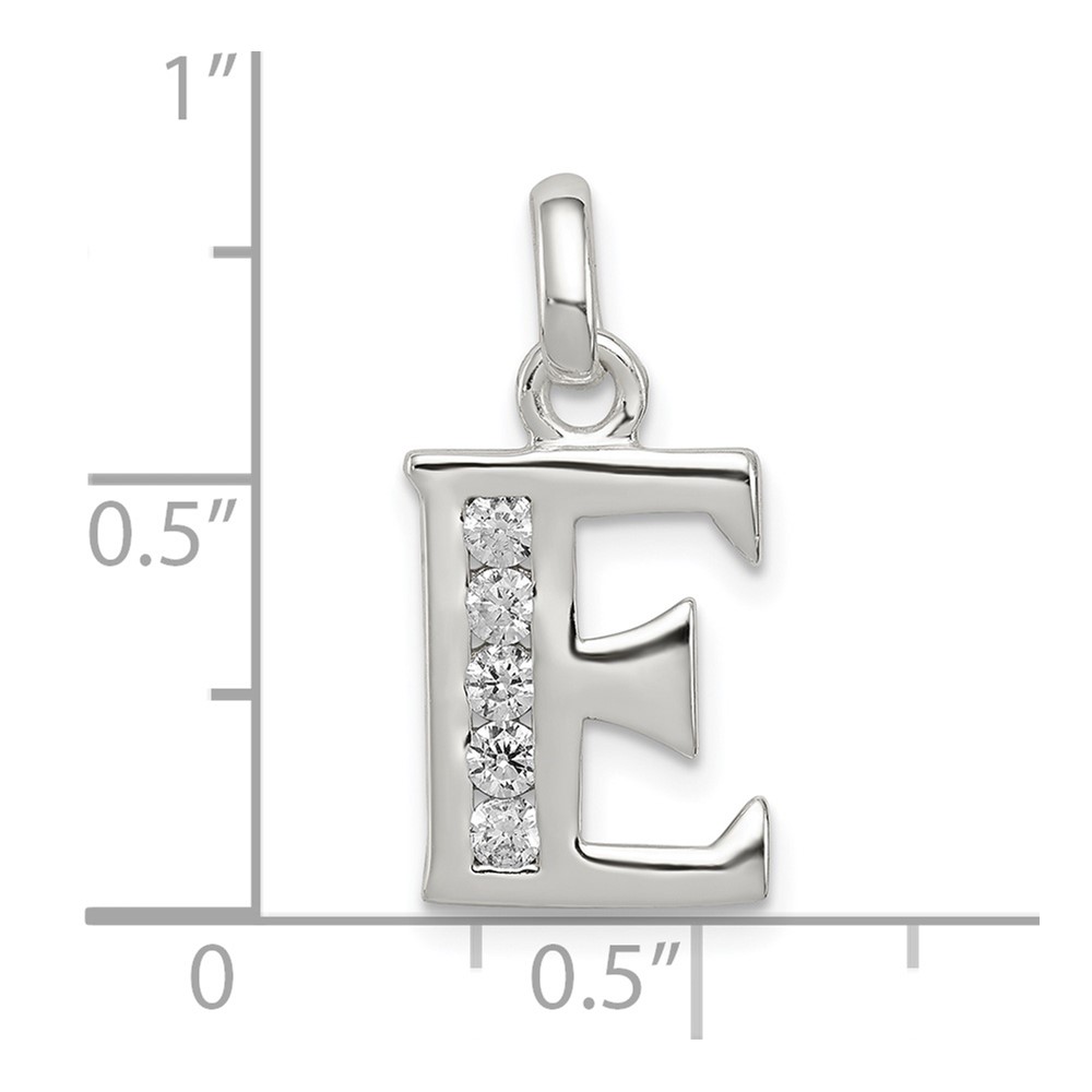 Sterling Silver White CZ Letter E Initial Pendant (QC6716E)