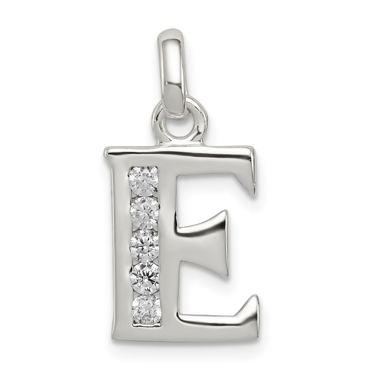 Sterling Silver White CZ Letter E Initial Pendant (QC6716E)