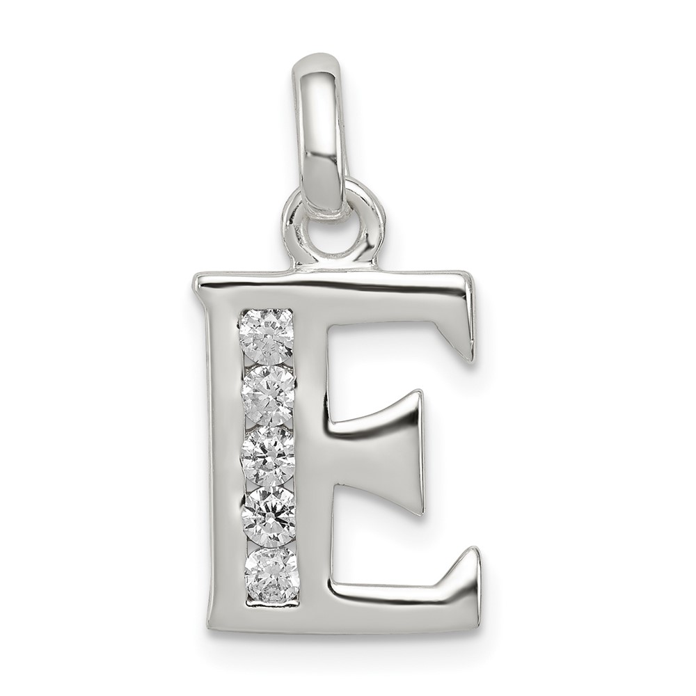 Sterling Silver White CZ Letter E Initial Pendant (QC6716E)