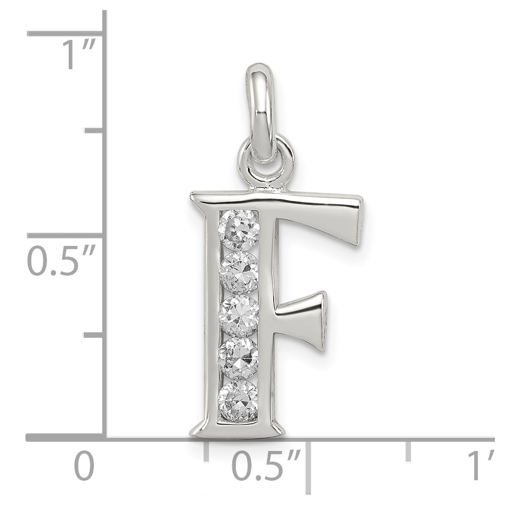 Sterling Silver White CZ Letter F Initial Pendant (QC6716F)