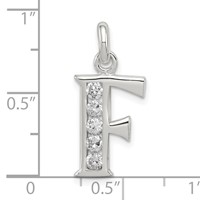 Sterling Silver White CZ Letter F Initial Pendant view 4