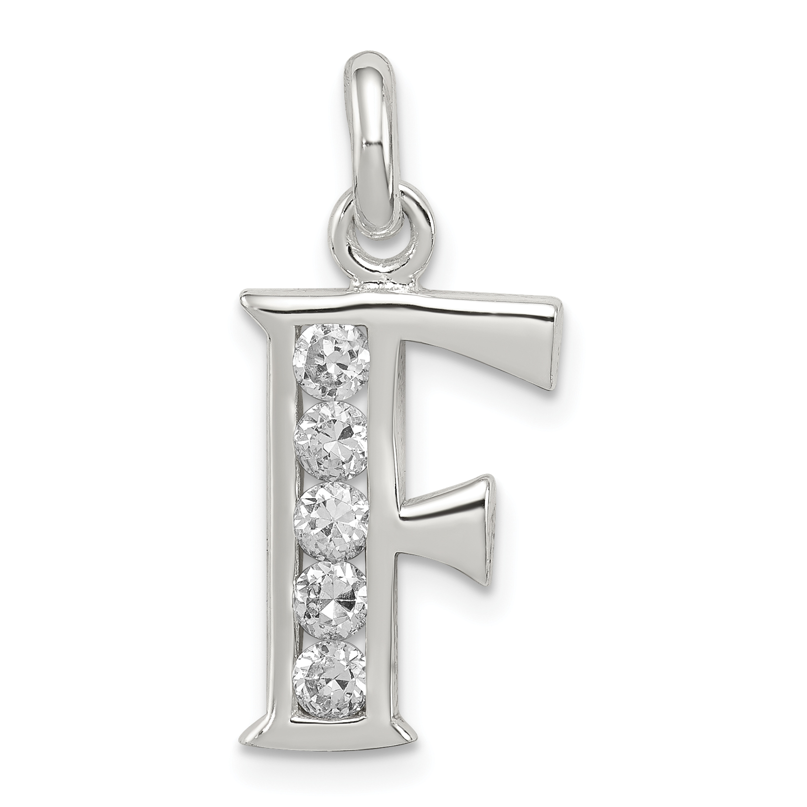Sterling Silver White CZ Letter F Initial Pendant (QC6716F)