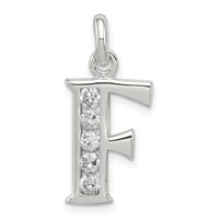Sterling Silver White CZ Letter F Initial Pendant view 1