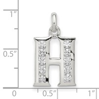 Sterling Silver White CZ Letter H Initial Pendant view 4