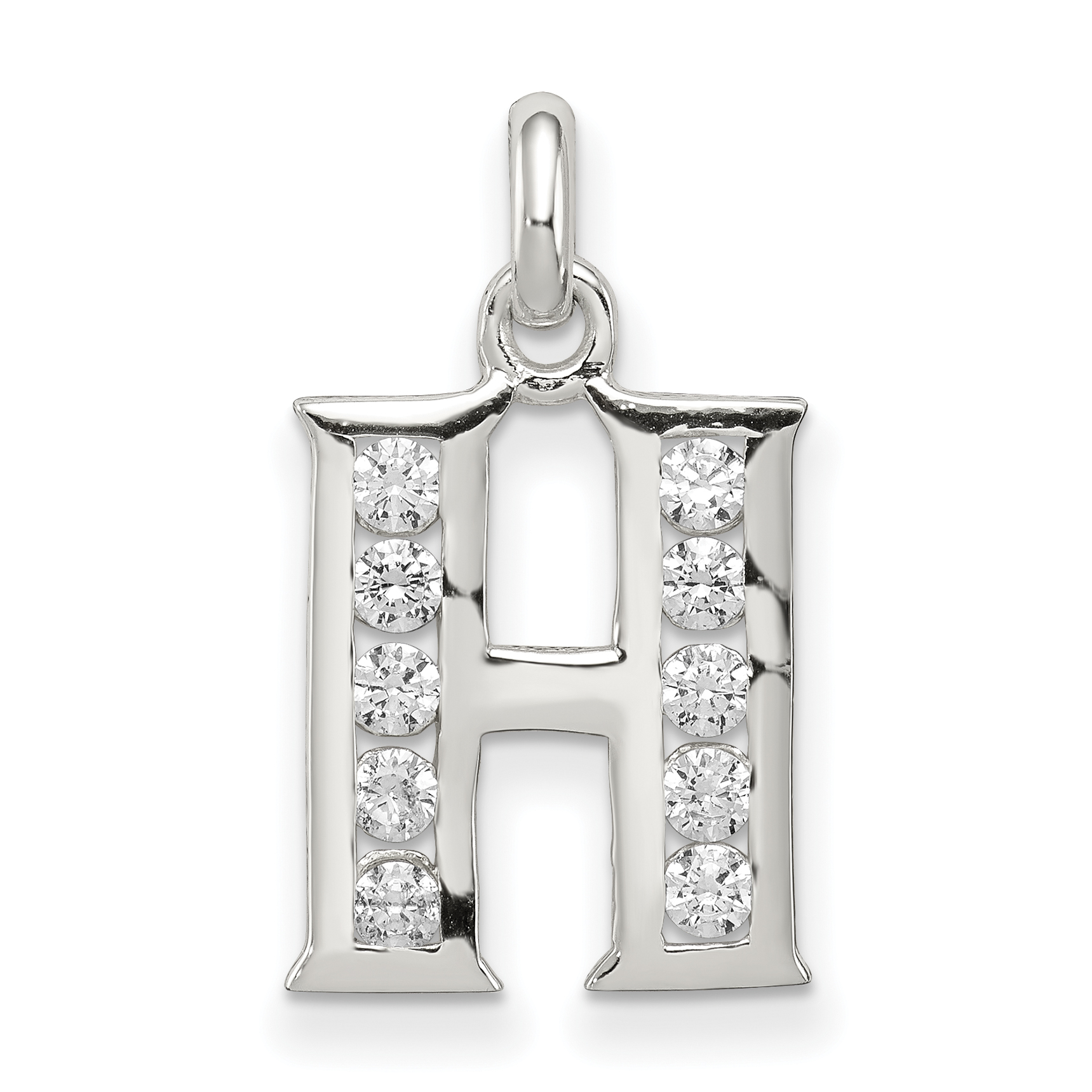 Sterling Silver White CZ Letter H Initial Pendant (QC6716H)