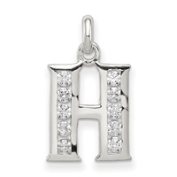 Sterling Silver White CZ Letter H Initial Pendant view 1