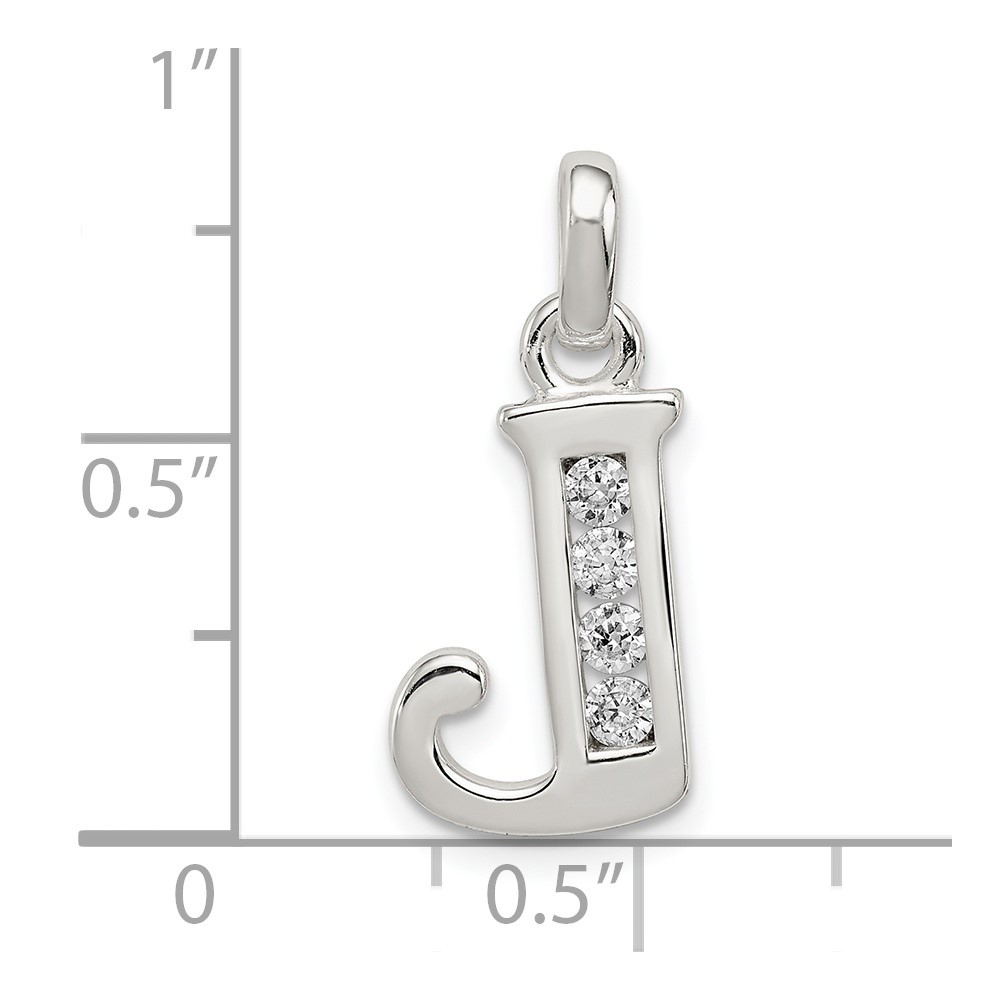 Sterling Silver White CZ Letter J Initial Pendant (QC6716J)