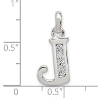 Sterling Silver White CZ Letter J Initial Pendant view 4