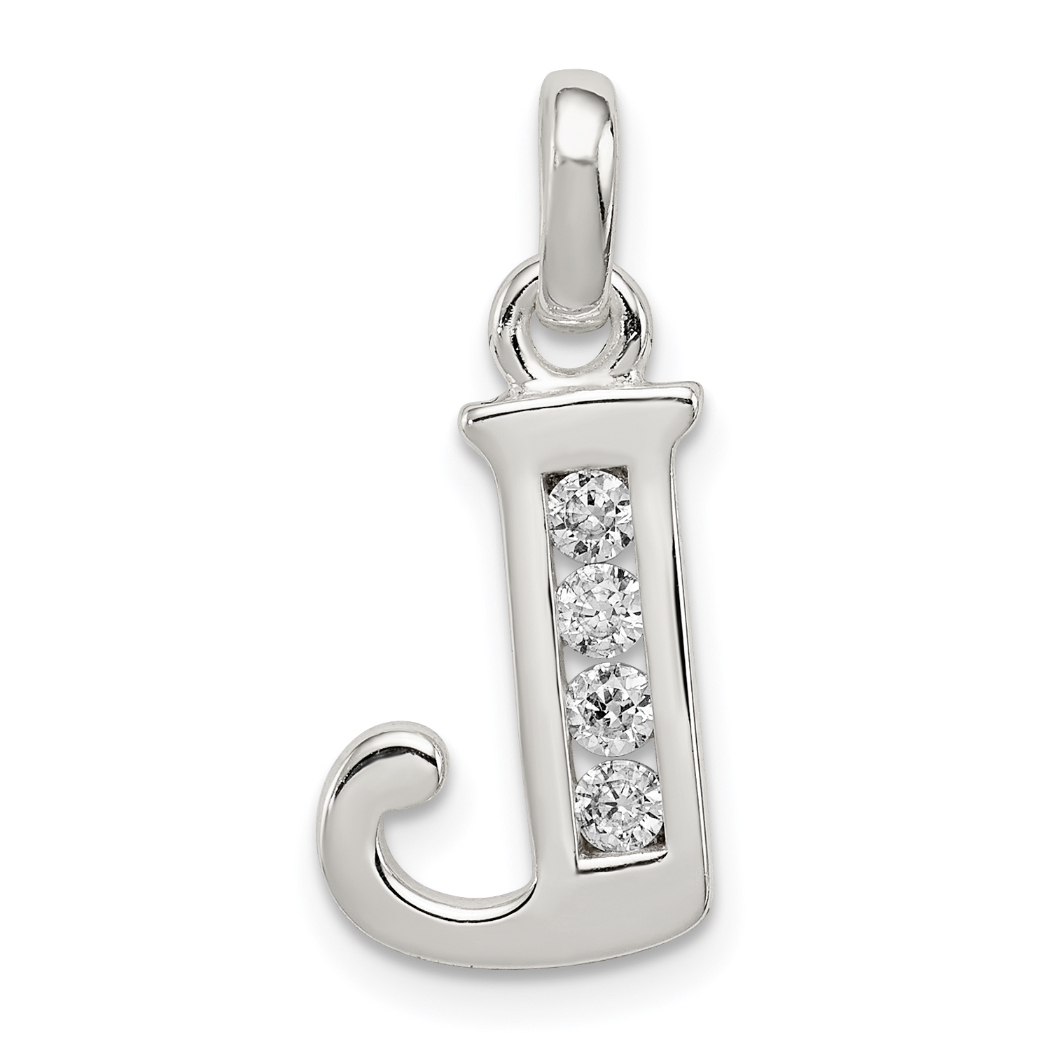 Sterling Silver White CZ Letter J Initial Pendant (QC6716J)