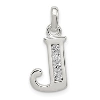 Sterling Silver White CZ Letter J Initial Pendant view 1