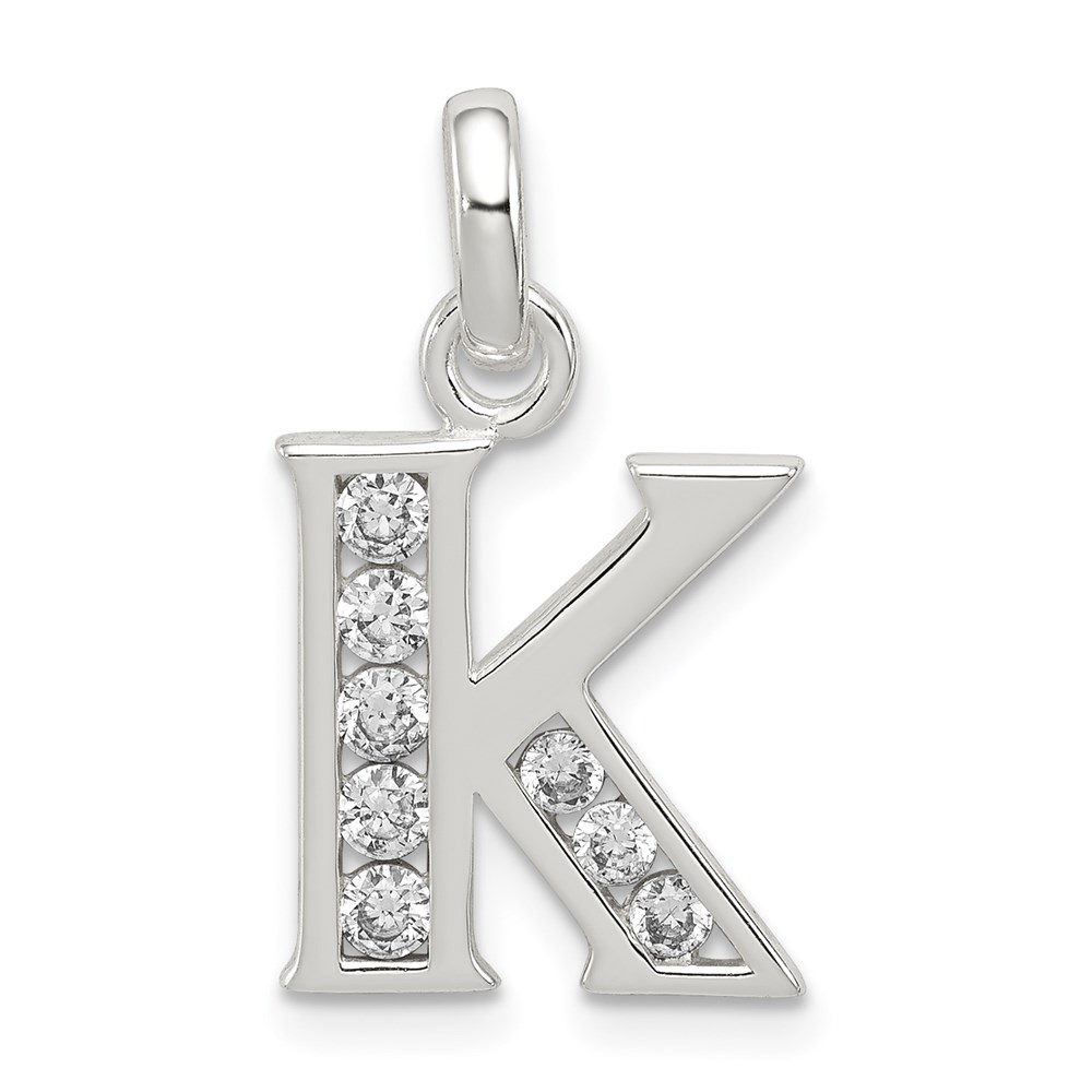 Sterling Silver White CZ Letter K Initial Pendant