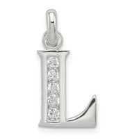 Sterling Silver White CZ Letter L Initial Pendant view 1