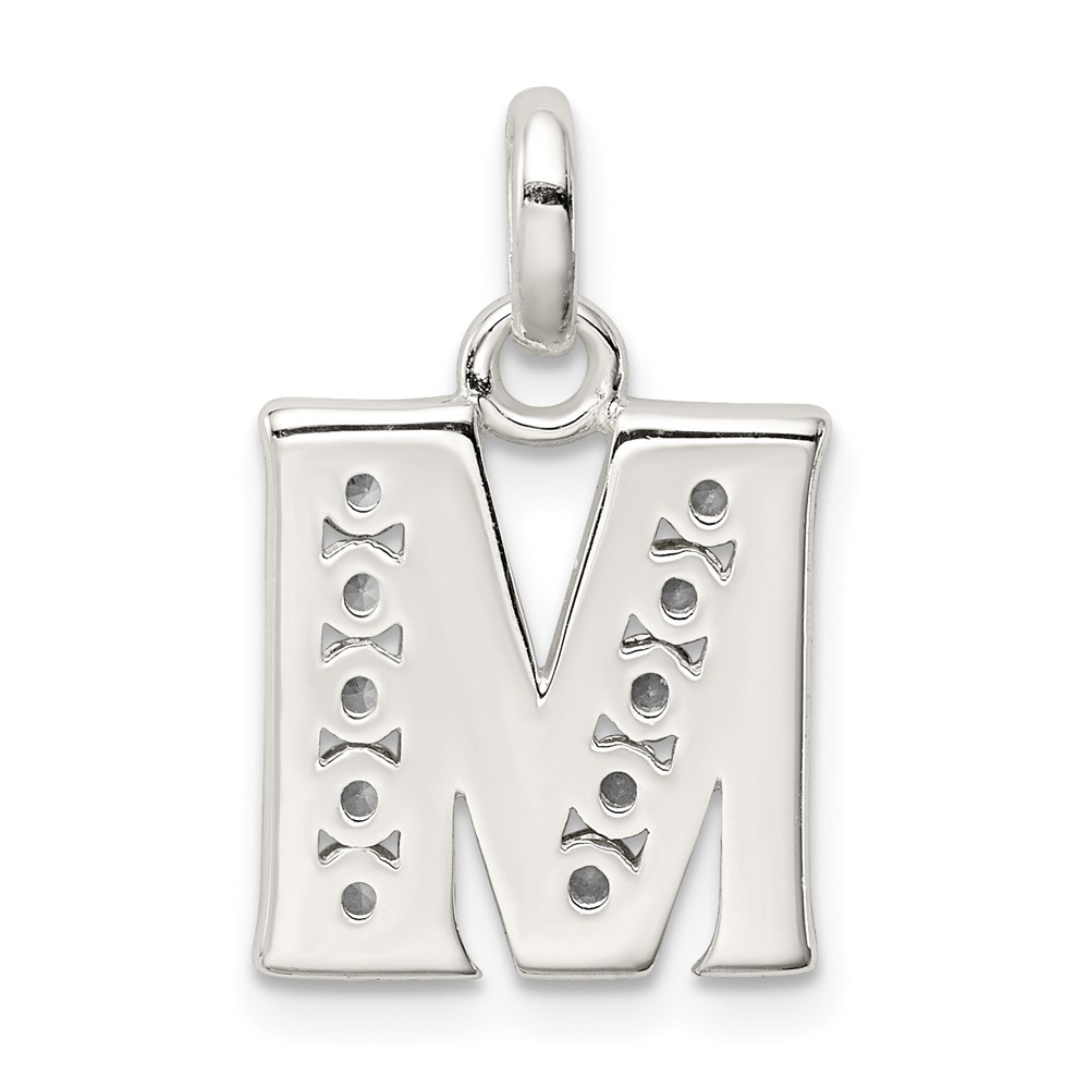 Sterling Silver White CZ Letter M Initial Pendant (QC6716M)