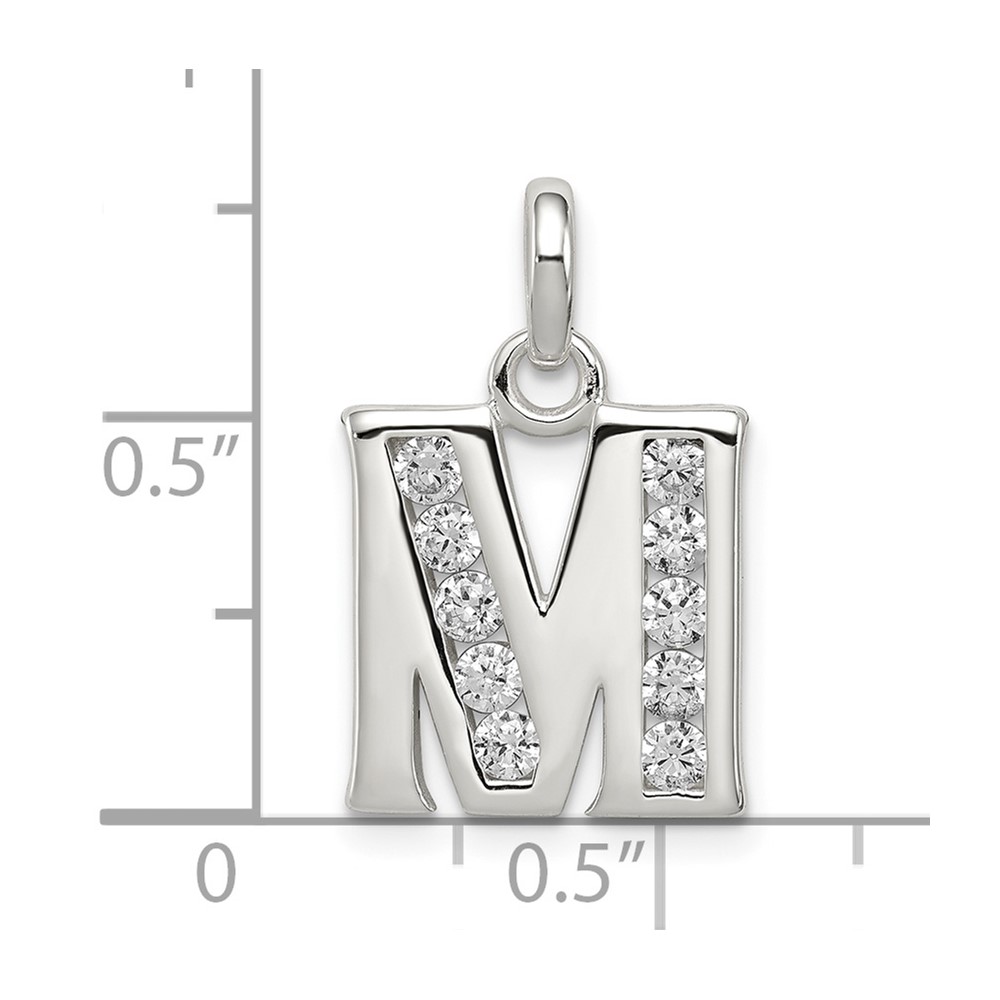 Sterling Silver White CZ Letter M Initial Pendant (QC6716M)