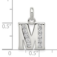 Sterling Silver White CZ Letter M Initial Pendant view 4