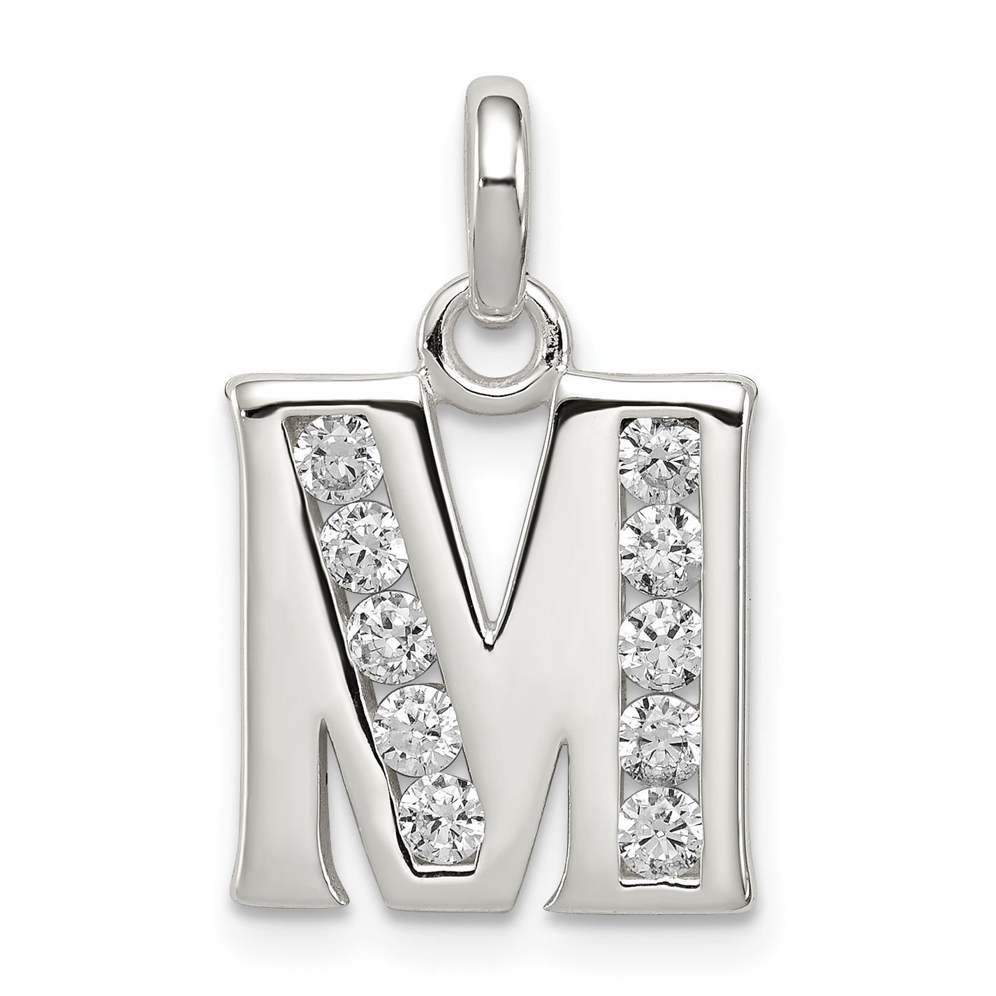 Sterling Silver White CZ Letter M Initial Pendant (QC6716M)