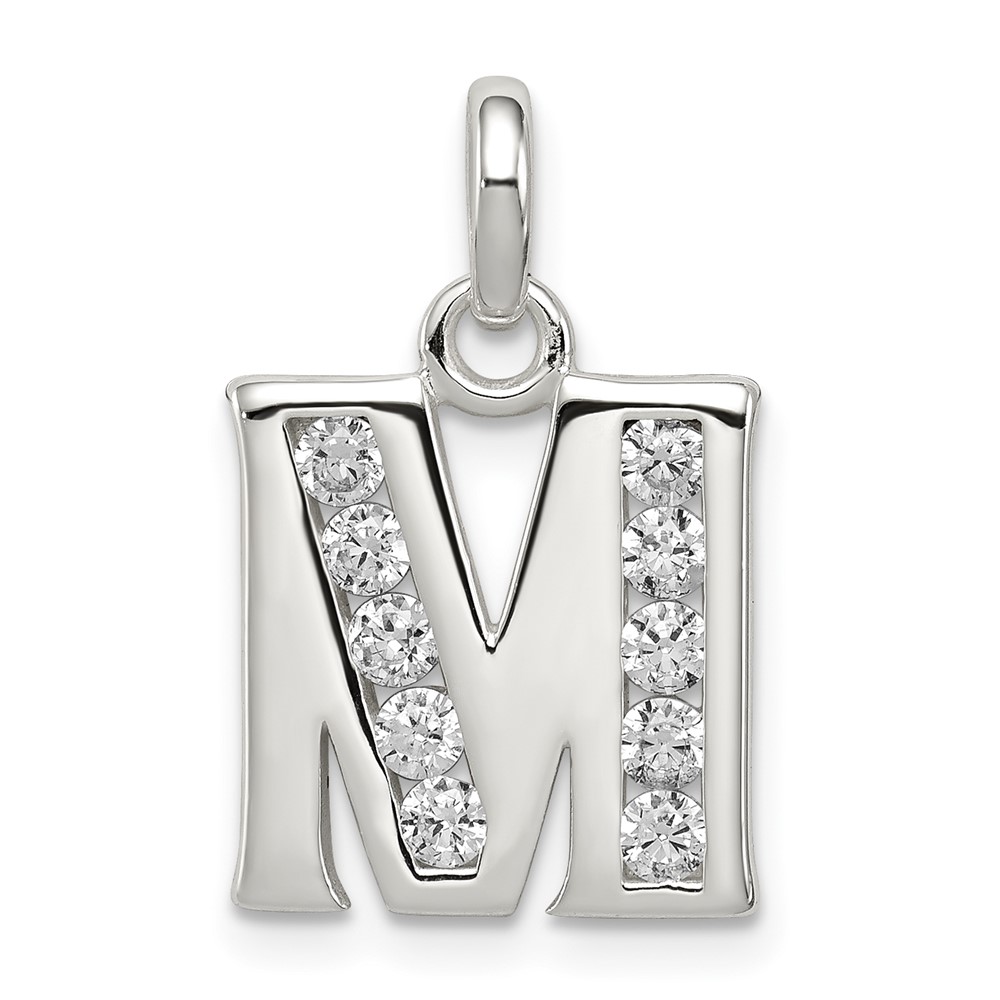 Sterling Silver White CZ Letter M Initial Pendant (QC6716M)