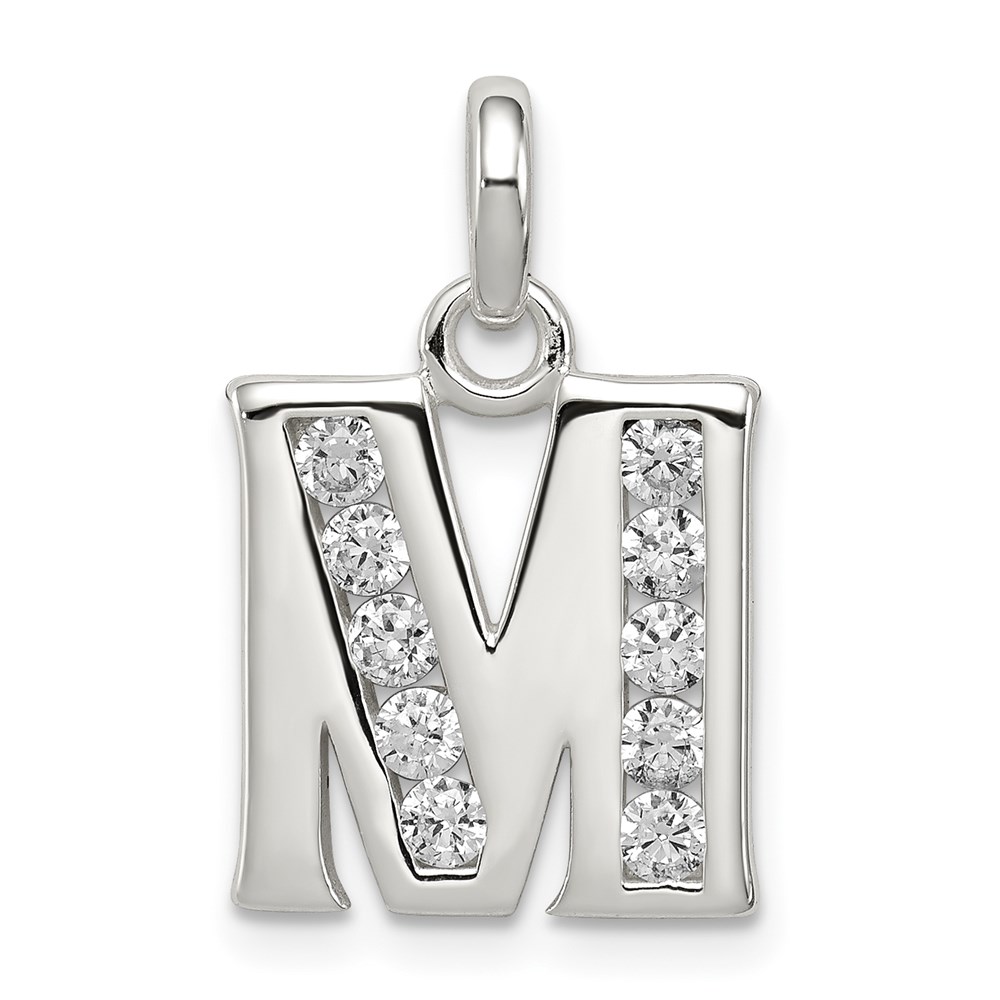Sterling Silver White CZ Letter M Initial Pendant