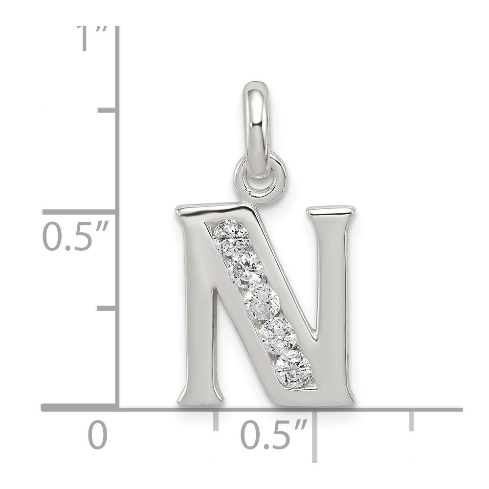 Sterling Silver White CZ Letter N Initial Pendant (QC6716N)