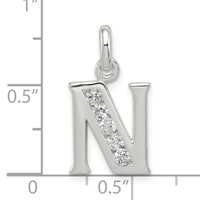 Sterling Silver White CZ Letter N Initial Pendant view 4