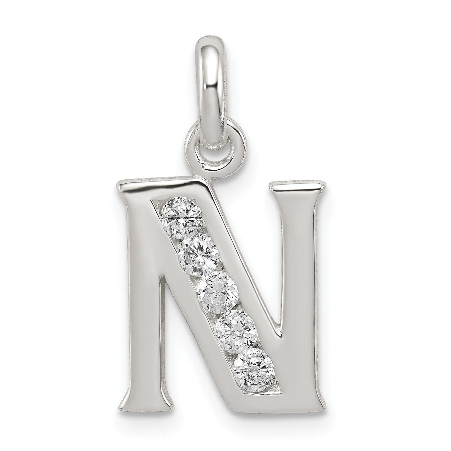 Sterling Silver White CZ Letter N Initial Pendant (QC6716N)