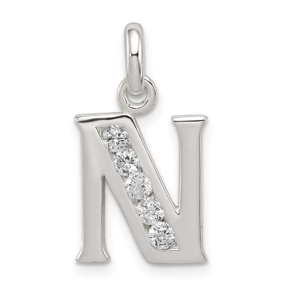 Sterling Silver White CZ Letter N Initial Pendant (QC6716N)