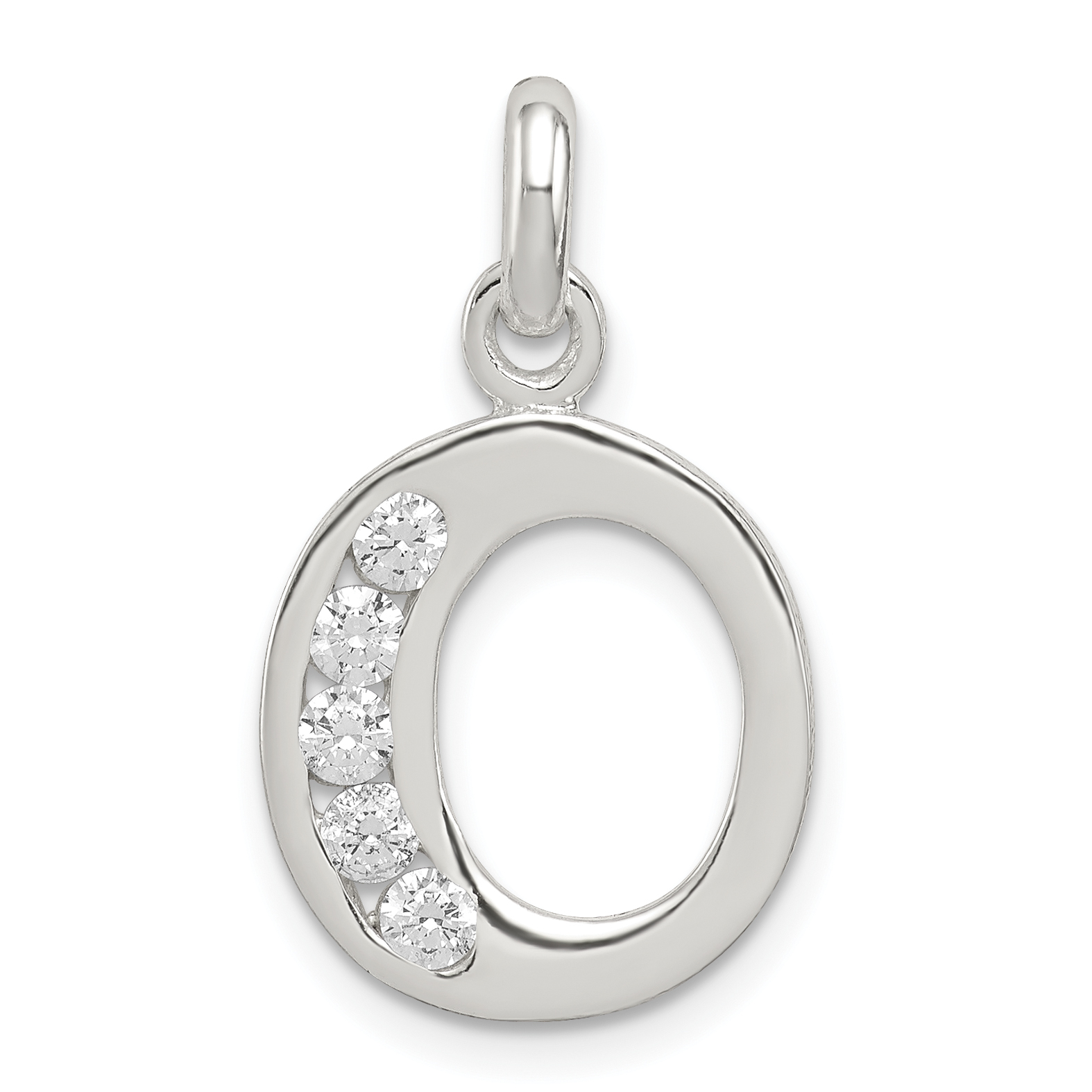 Sterling Silver White CZ Letter O Initial Pendant (QC6716O)