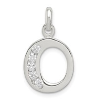 Sterling Silver White CZ Letter O Initial Pendant view 1