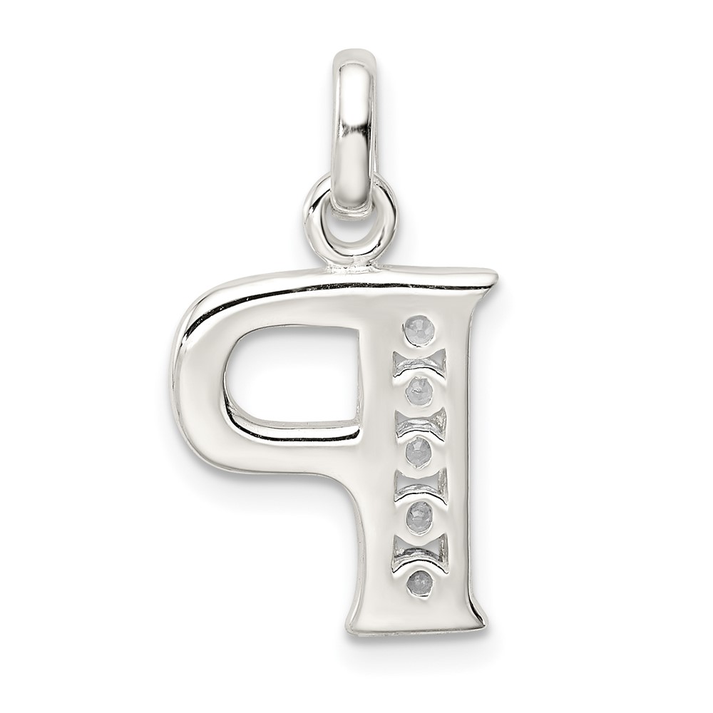 Sterling Silver White CZ Letter P Initial Pendant (QC6716P)
