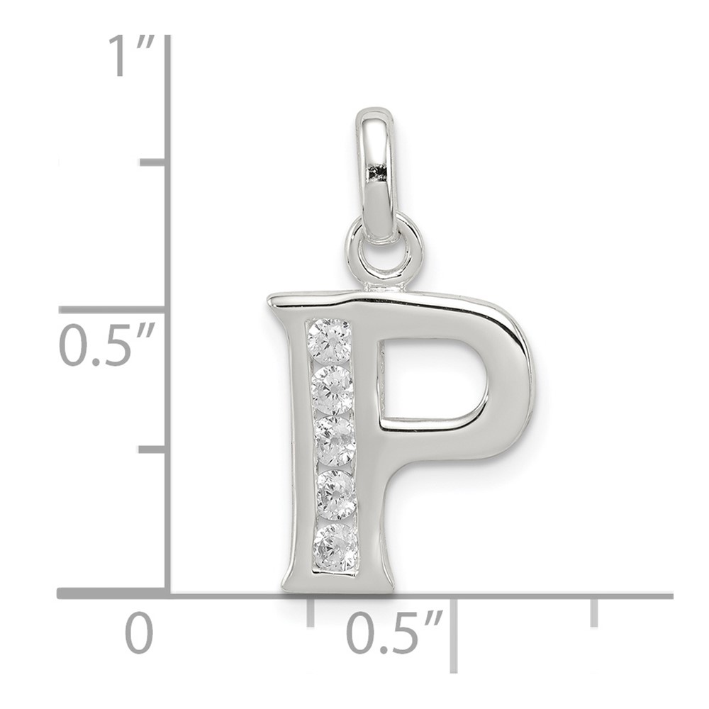 Sterling Silver White CZ Letter P Initial Pendant (QC6716P)
